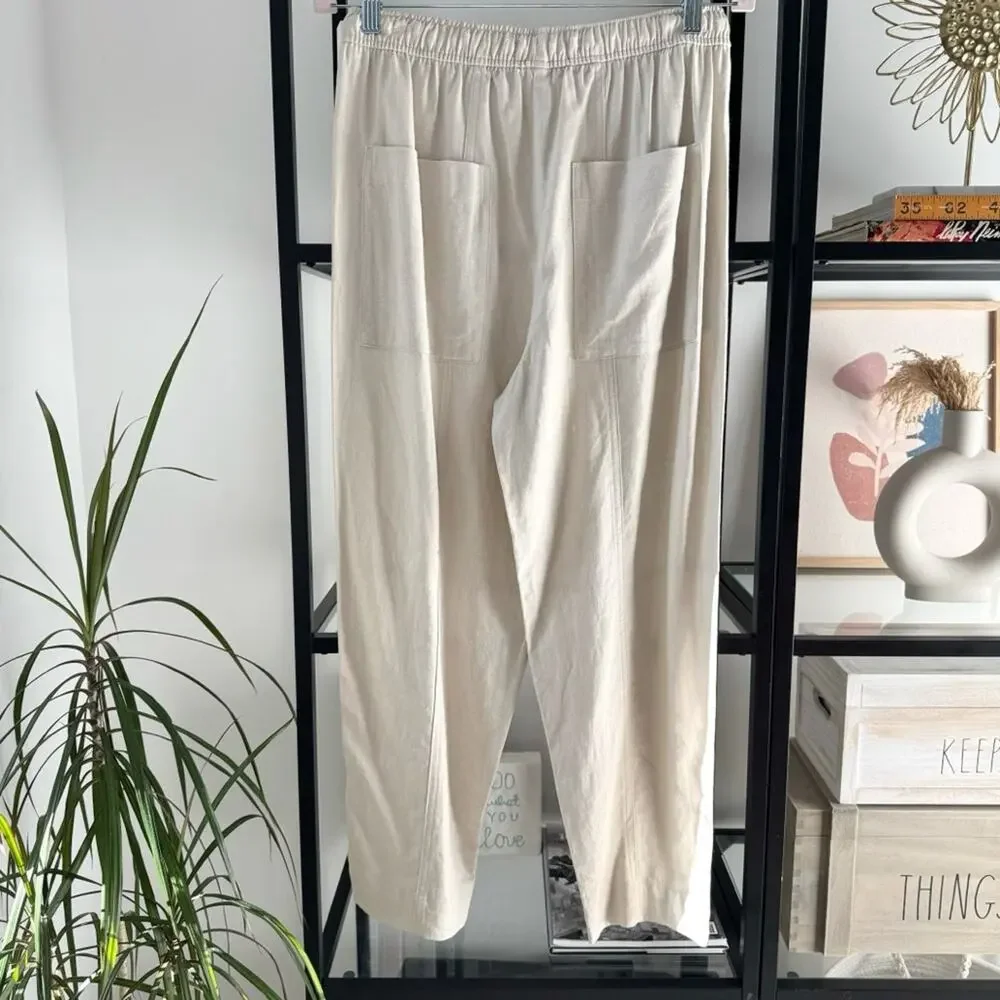 Zara Beige Oatmeal Linen Blend Tapered Leg High Rise Pants 25” Women’s Medium